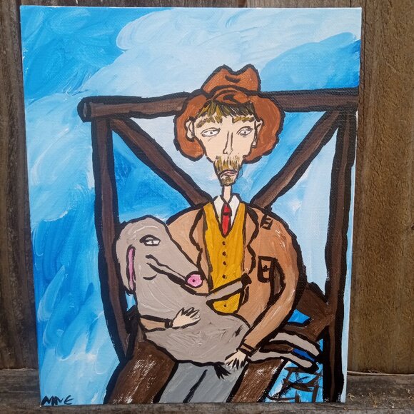 Hand Crafted Other - Man Holding Donkey Painting